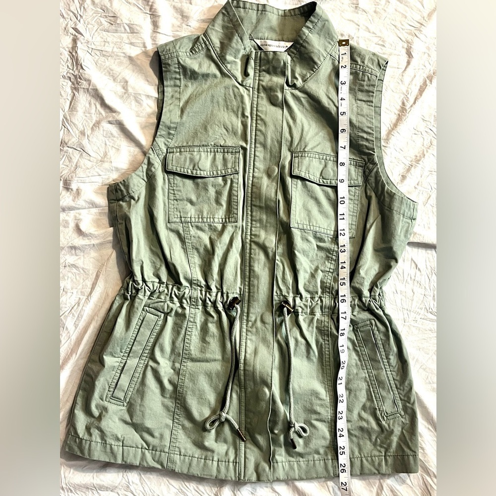 Christopher & Banks Women's Green Cotton Utility Zip-Up Cinch Vest Size Medium - Picture 7 of 15